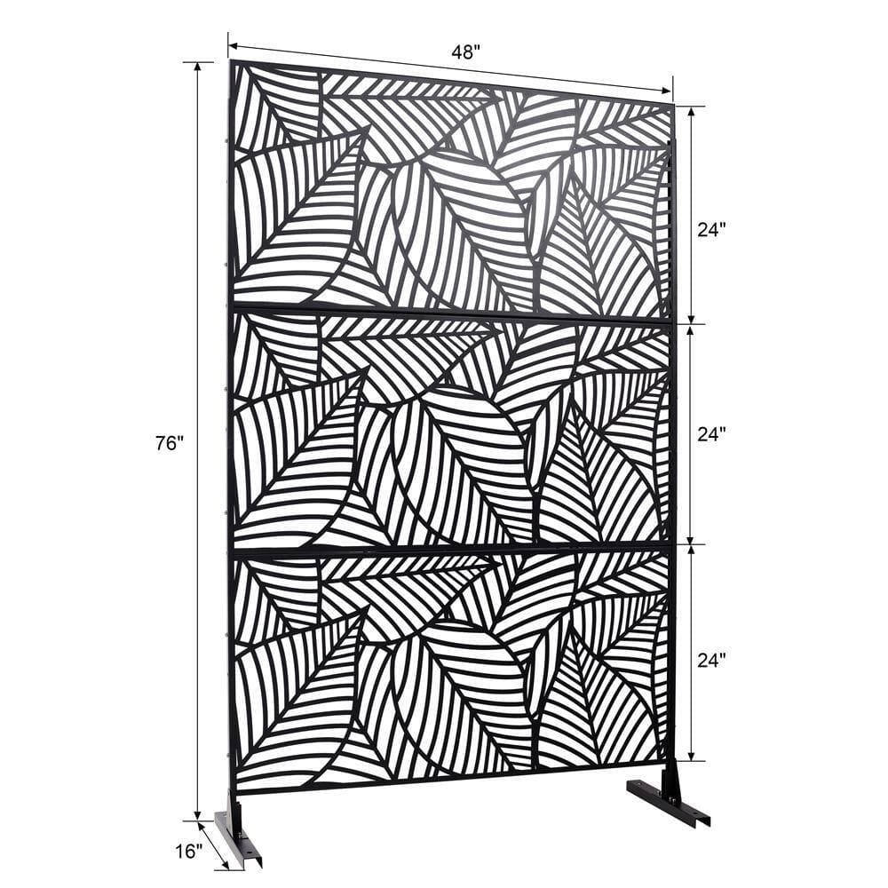 Kahomvis 6.3 ft. x 4 ft. Black Outdoor Steel Decorative Privacy Screen, Indoor Metal Privacy Fence Panel (2)