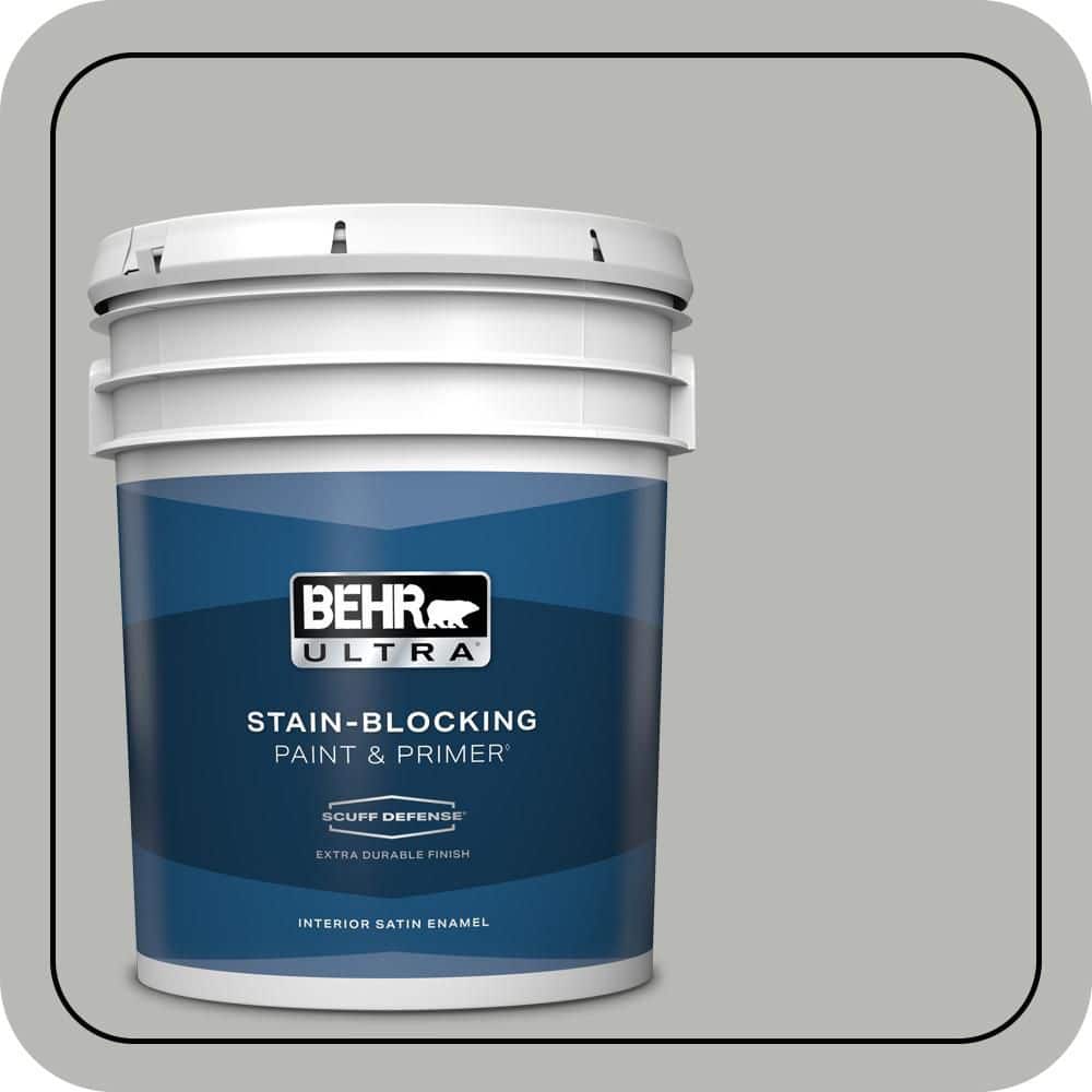 BEHR ULTRA 5 gal. #PPU18-11 Classic Silver Extra Durable Satin Enamel Interior Paint & Primer