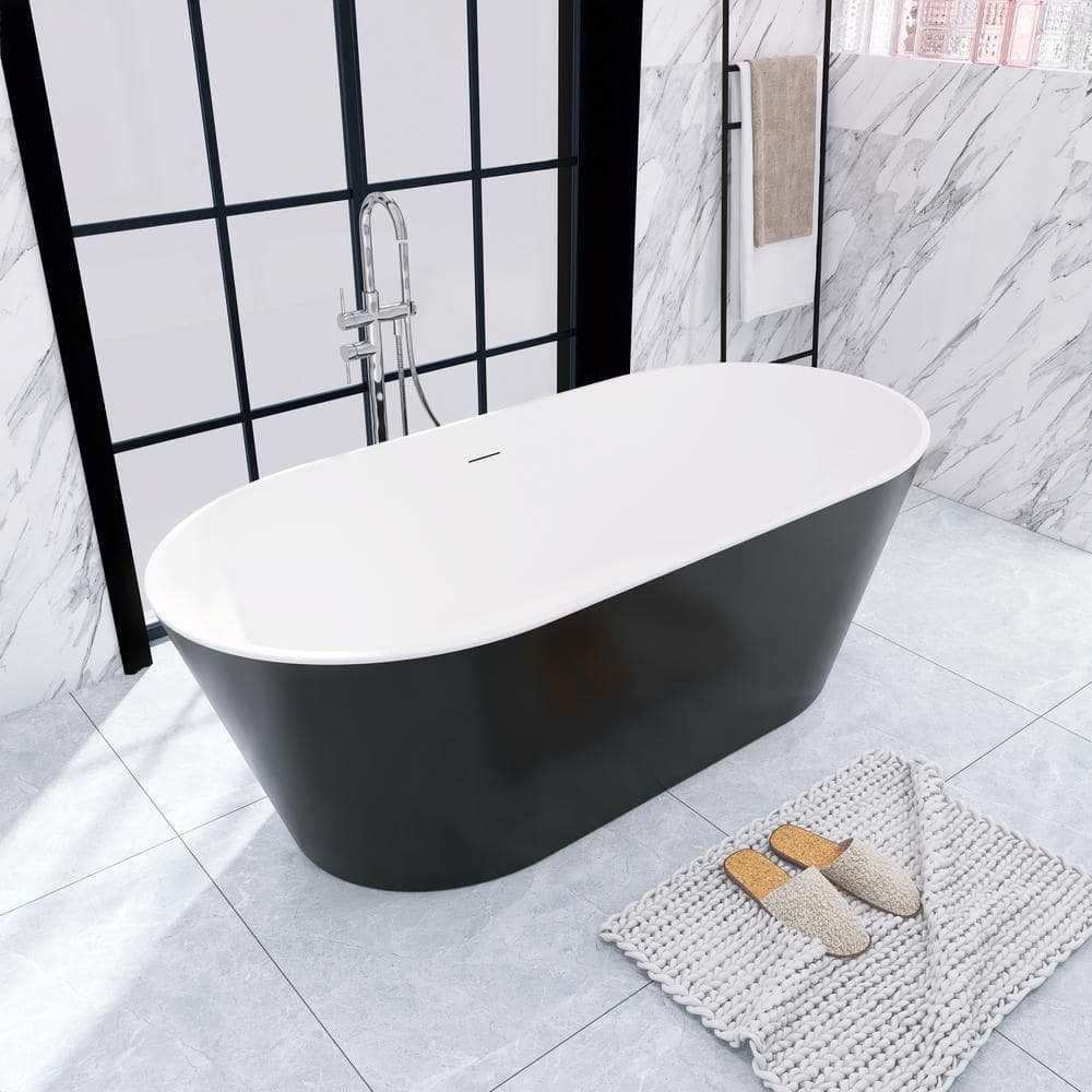 Unbranded 67 in. x 30 in. Acrylic Soaking Bathtub in Matte Black with Center Drain in Polished Chrome (2)