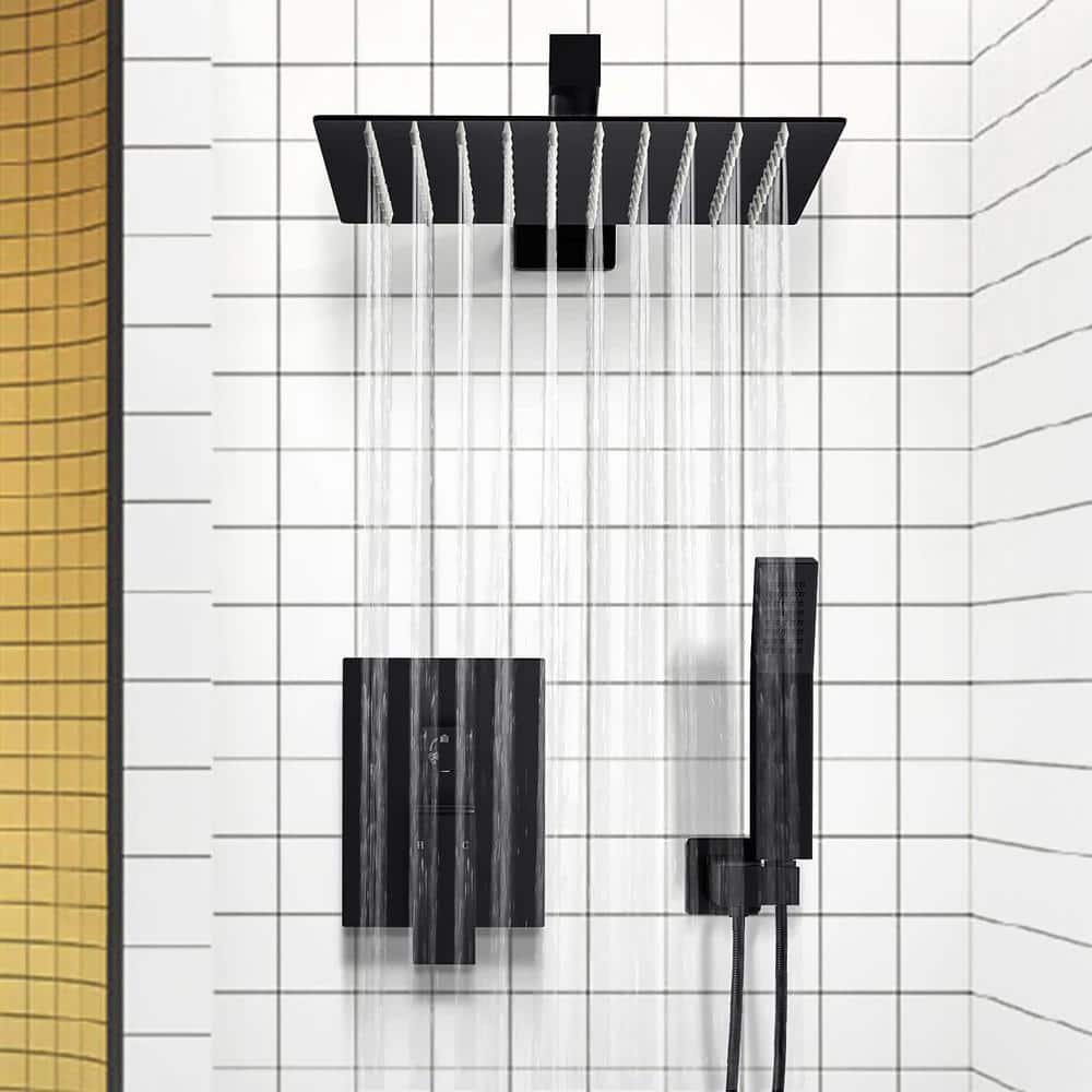AKLFGN Single Handle 2-Spray Shower Faucet 2.5 GPM with Pressure Balance, Anti Scald in Matte Black (2)