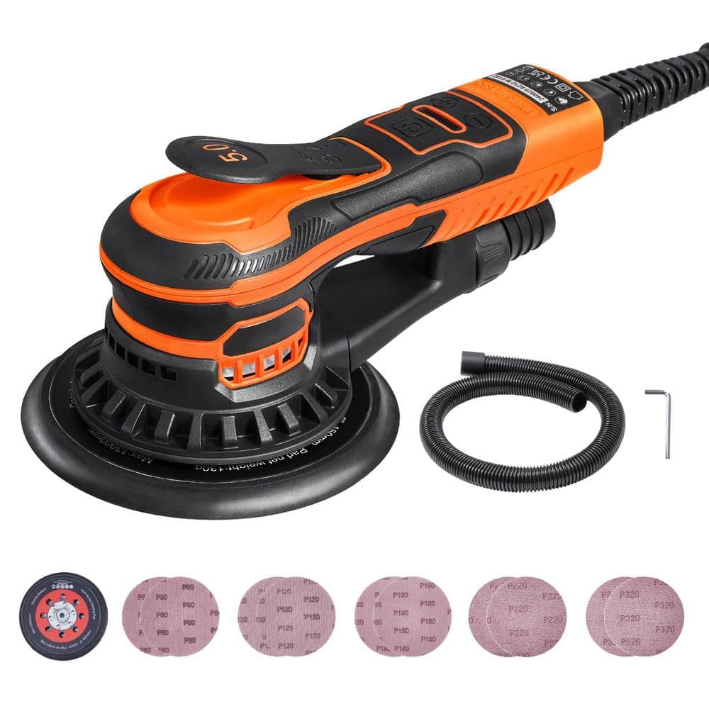 SKYSHALO Random Orbital Sander 6-In. Corded 350 W Brushless Orbital Sander, 10,000 PRM 6 Variable Speed Electric Palm Sander (1)