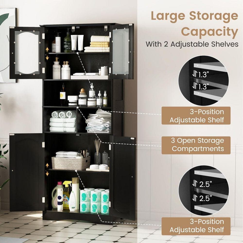 Volenca 24 in. W x 12 in. D x 59 in. H Black Freestanding Bathroom Linen Cabinet with Frost Glass Doors (3)