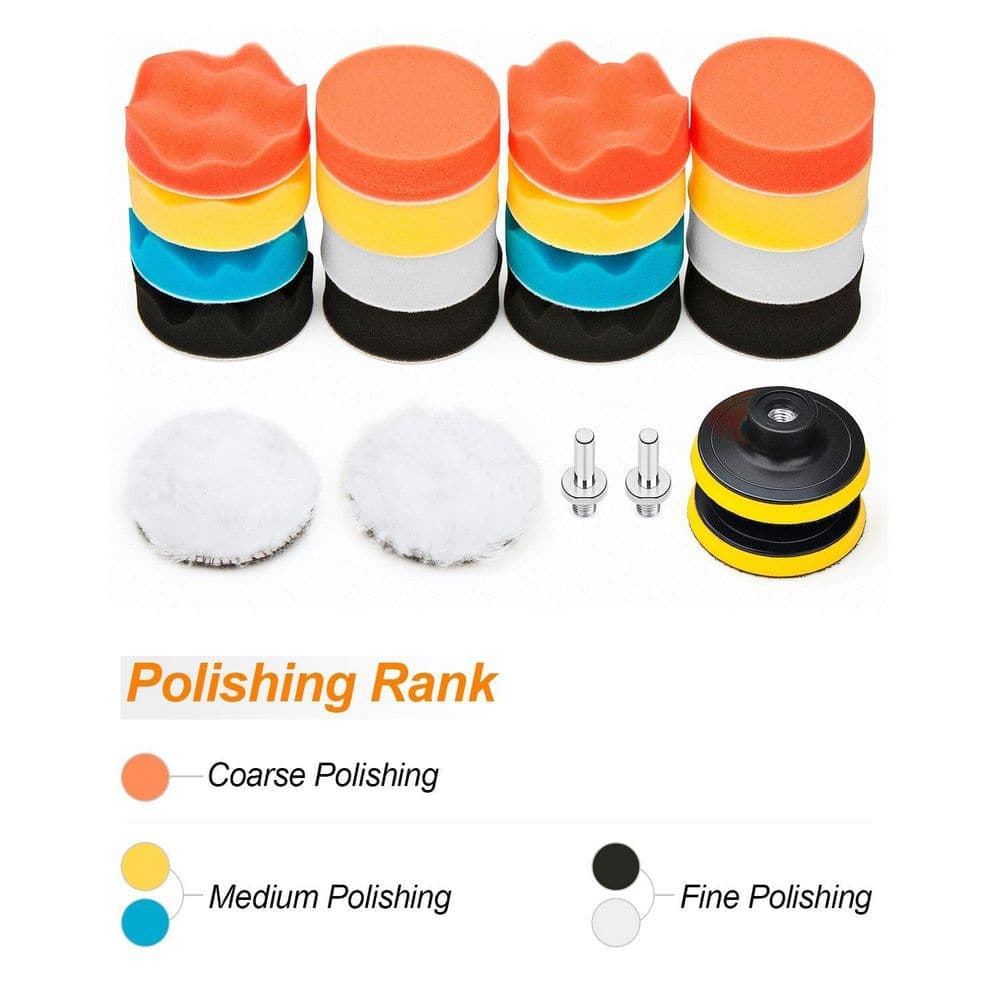 LAIFUCAM 3 Inch Foam and Wool Polishing Pad Kit with Drill Adapter for Car Detailing and Buffing (22 PCS Kit) (3)