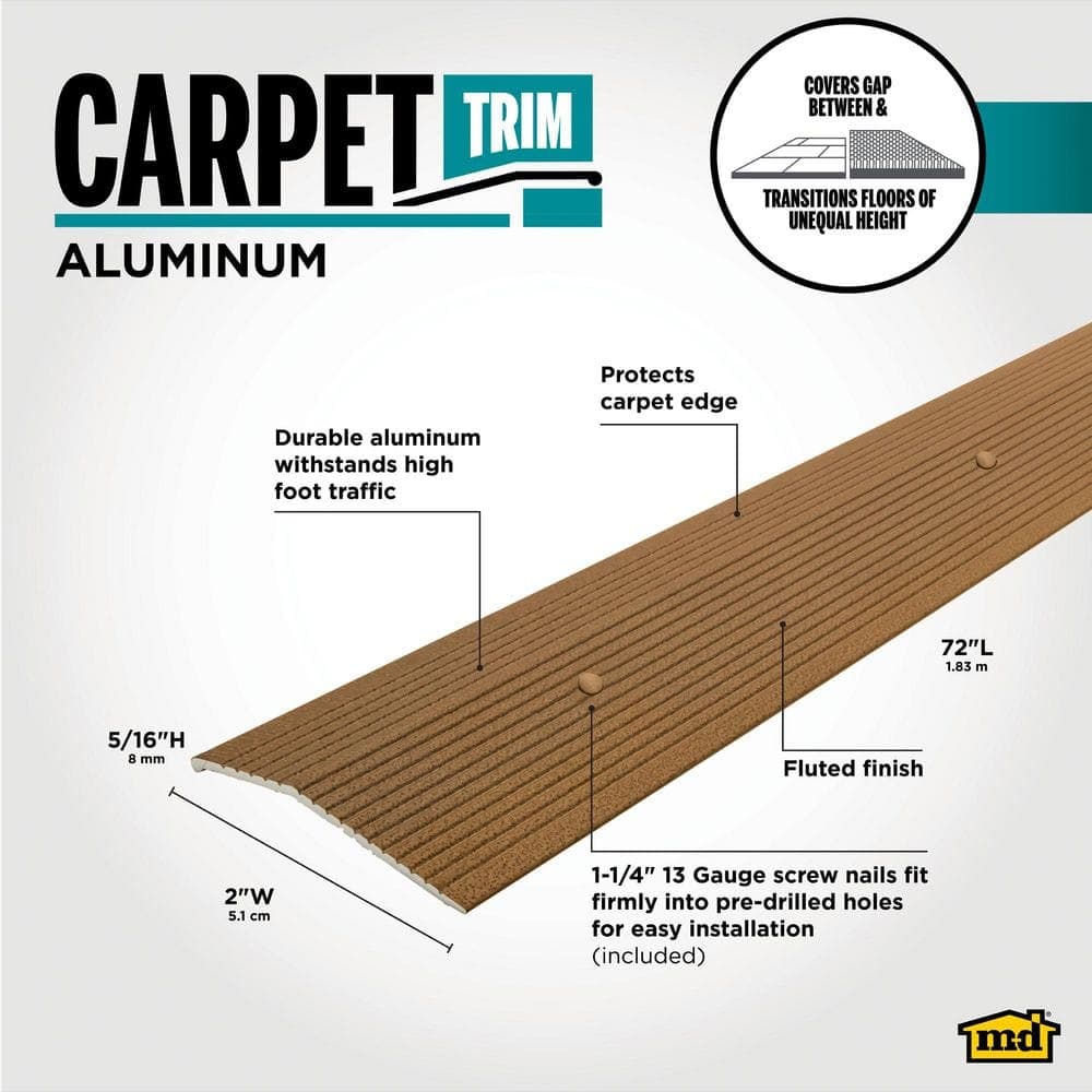M-D Building Products 2"X 72" ANTIQUE BRASS ALUMINUM CARPET TRIM W/SCREW NAILS (3)