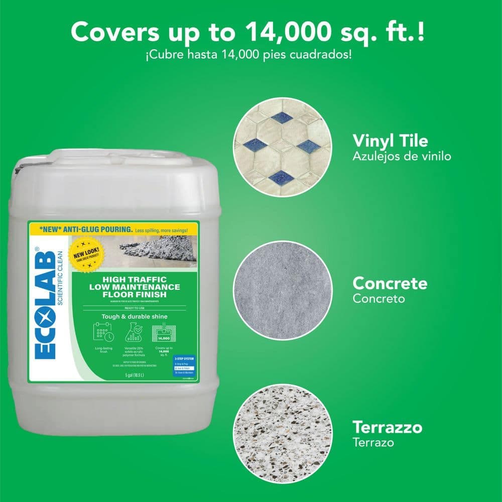 ECOLAB 5 Gal. High Traffic Low Maintenance Non Slip Floor Finish for Concrete, Vinyl, Epoxy, Linoleum Flooring (3)