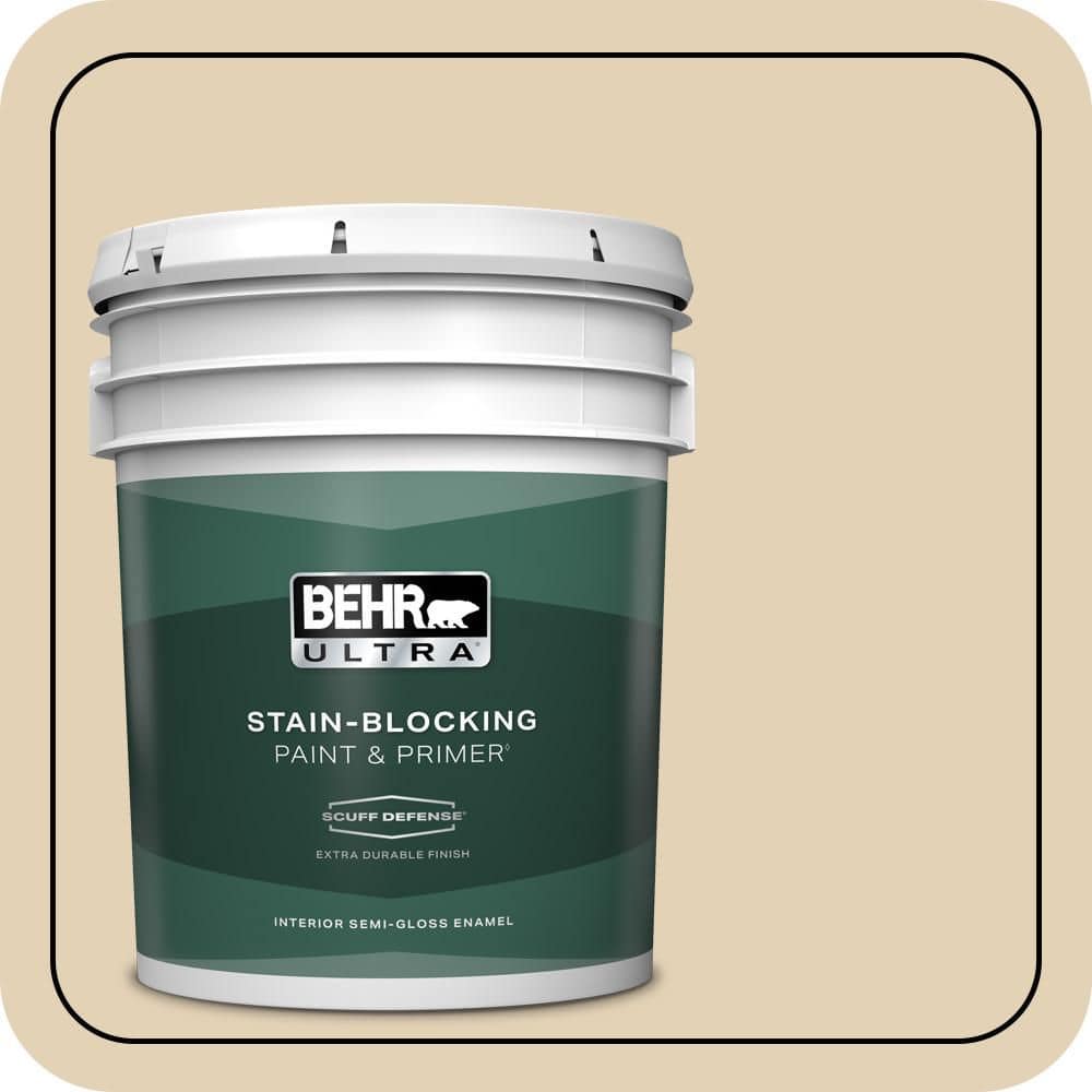 BEHR ULTRA 5 gal. #N290-3 Comfy Beige Extra Durable Semi-Gloss Enamel Interior Paint & Primer