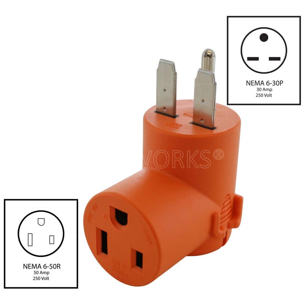 AC WORKS NEMA 6-30 3-Prong Commercial HVAC Plug to 6-50 Welder Adapter (2)
