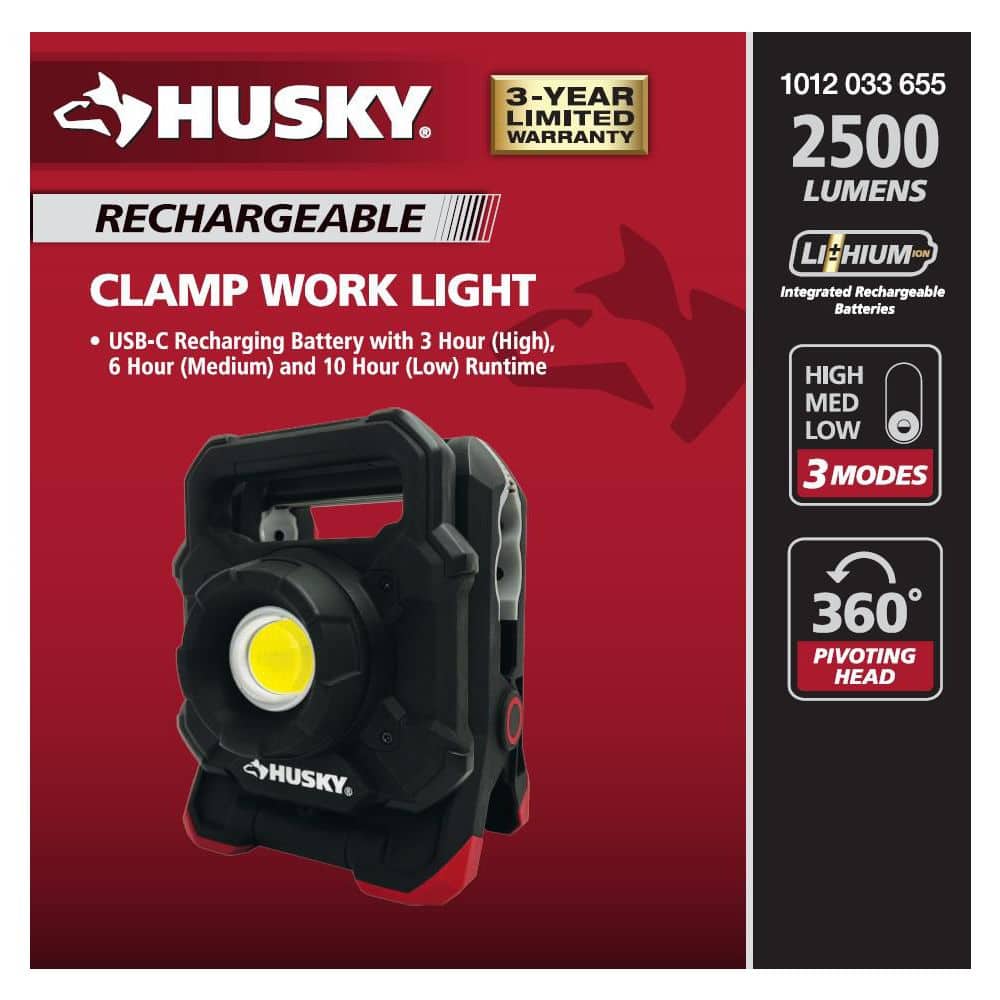 Husky 2500-Lumens Rechargeable LED Clamp Work Light (3)