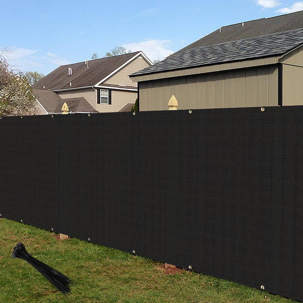 ECOOPTS 6 ft. x 25 ft. HDPE Privacy Fence Screen with Copper Grommets, 90% UV Blockage, Cable Zip Ties Included, Black (2)