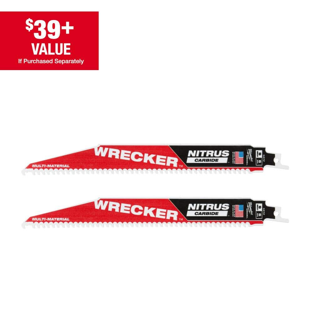 Milwaukee 9 in. 6 TPI WRECKER Nitrus Carbide Teeth Multi-Material Cutting Reciprocating Saw Blade w/Additional 9 in. 6 TPI Blade