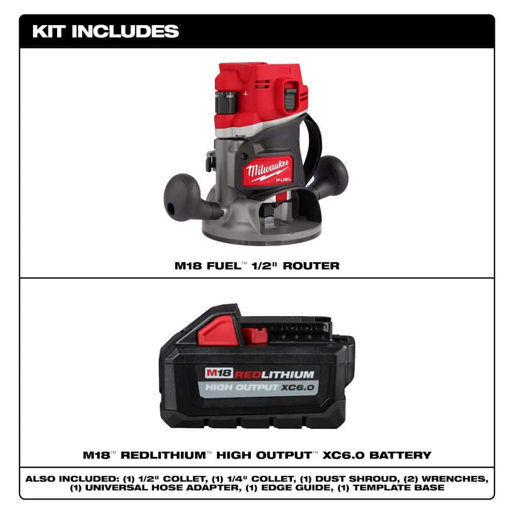 Milwaukee M18 FUEL 18V Lithium-Ion Cordless Brushless 1/2 in. Router with (1) 6.0 Ah Battery (2)