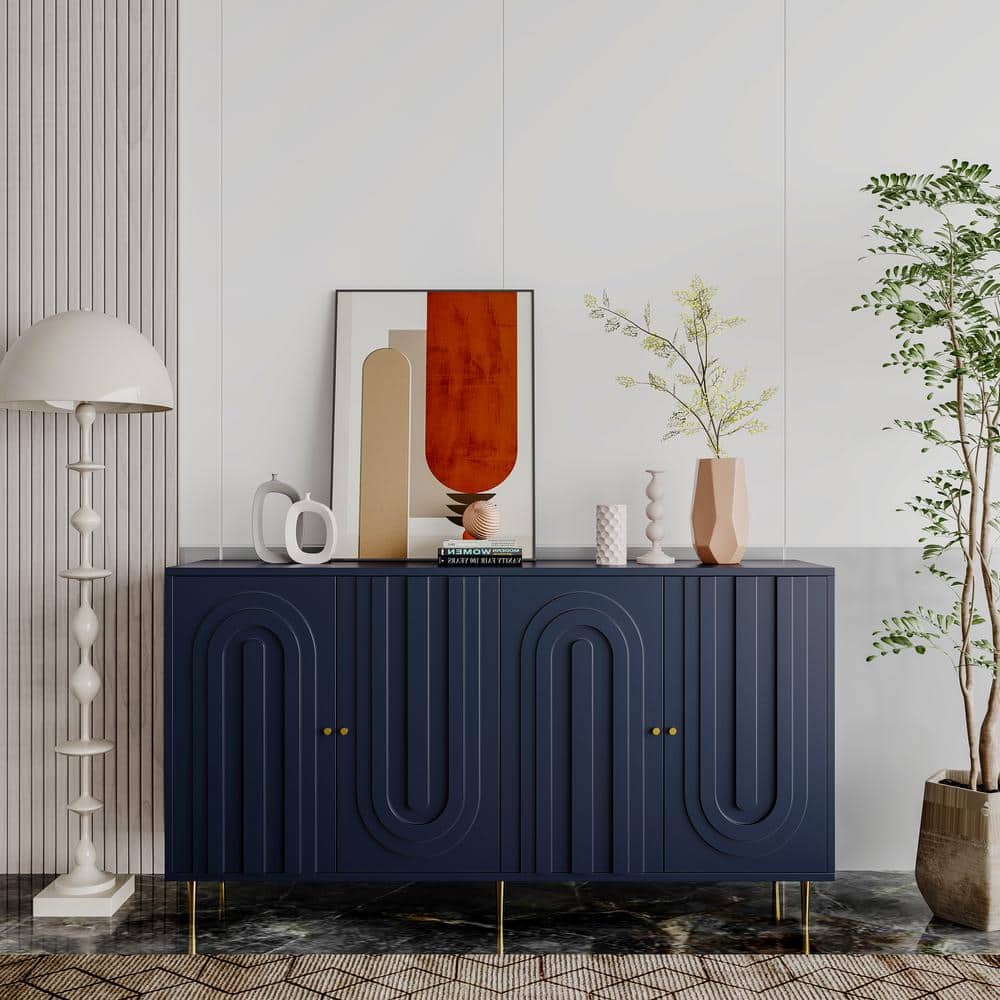 Unbranded 59.84 in. W x 15.75 in. D x 33.46 in. H Blue Linen Cabinet with 4-Doors (3)