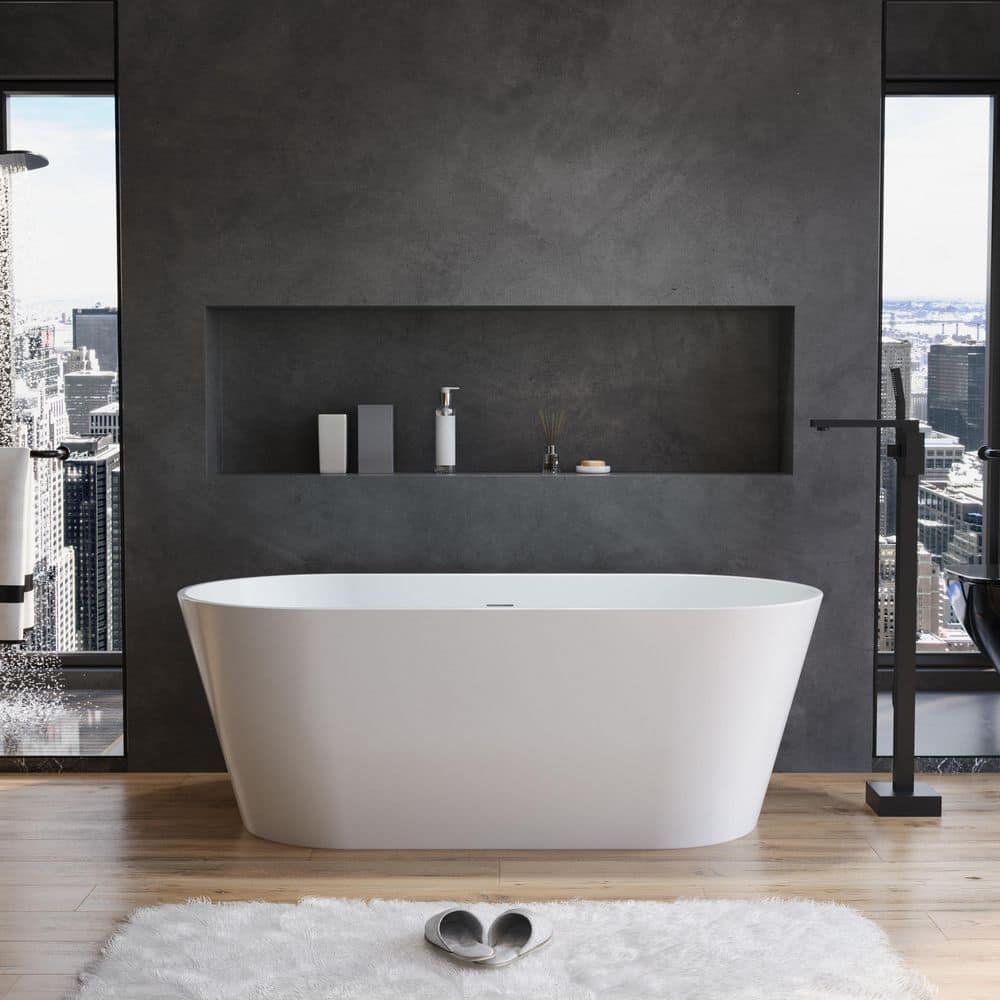ANGELES HOME L 28 3/4 Acrylic Freestanding Double Ended Modern Soaking Bathtub White, Pop-up Drain