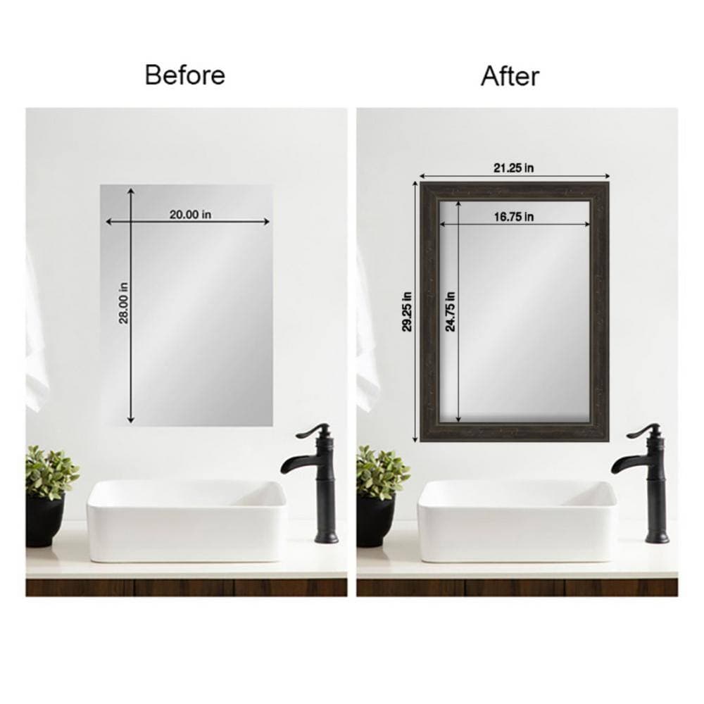 Amanti Art Mirror Makeover Shipwreck Greywash Narrow 29.25 in. W x 21.25 in. H Bathroom Mirror Frame Border Kit-Fits a 28x20 mirror (2)