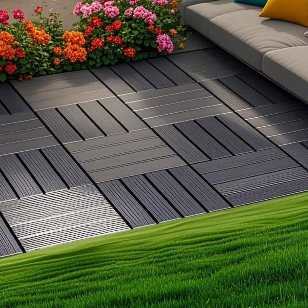 WRIGHTMASTER 1 ft. x 1 ft. Quick Deck PVC Plastic Interlocking Deck Tile in Dark Gray (44 sq. ft. per Box) (2)