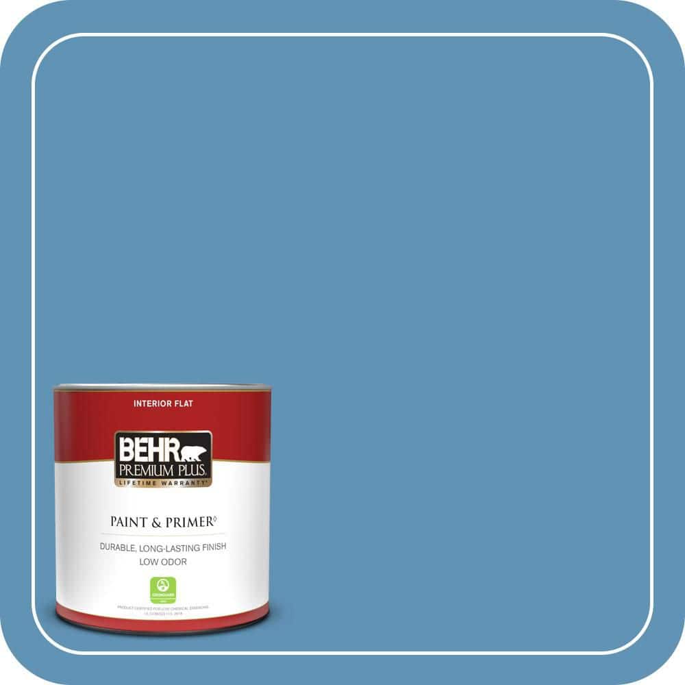 BEHR PREMIUM PLUS 1 qt. #MQ5-56 Empire Blue Flat Low Odor Interior Paint & Primer