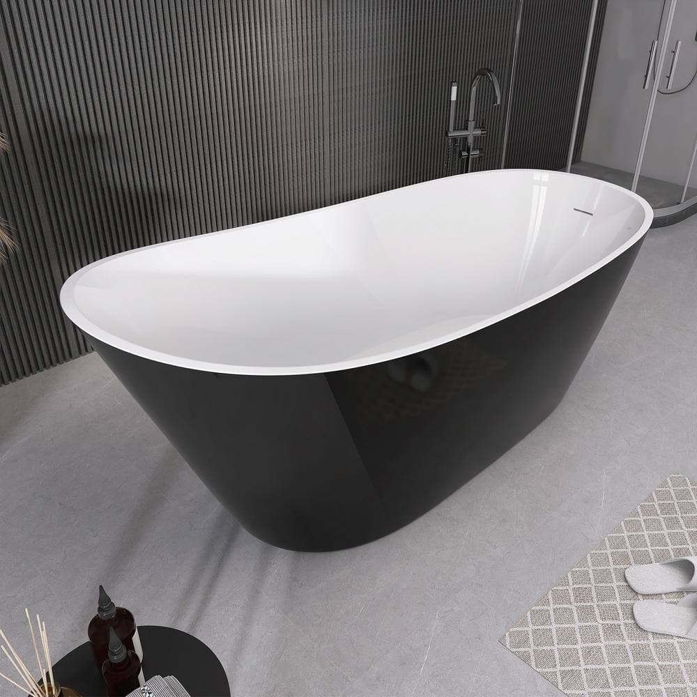 Getpro 29.1 in. Acrylic Flat Bottom Free Standing Bathtub Oval Freestanding Soaking Bathtub with Side Drain (2)