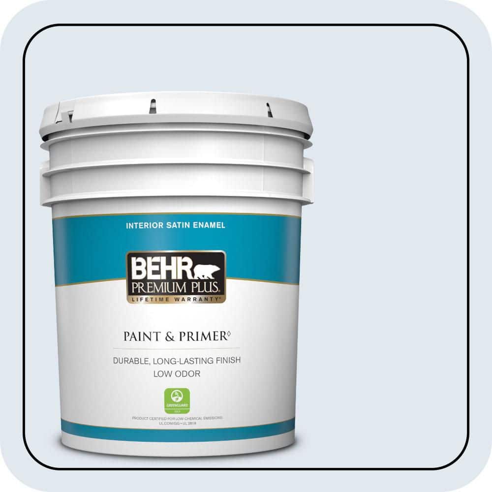 BEHR PREMIUM PLUS 5 gal. #M540-1 Bellflower Blue Satin Enamel Low Odor Interior Paint & Primer