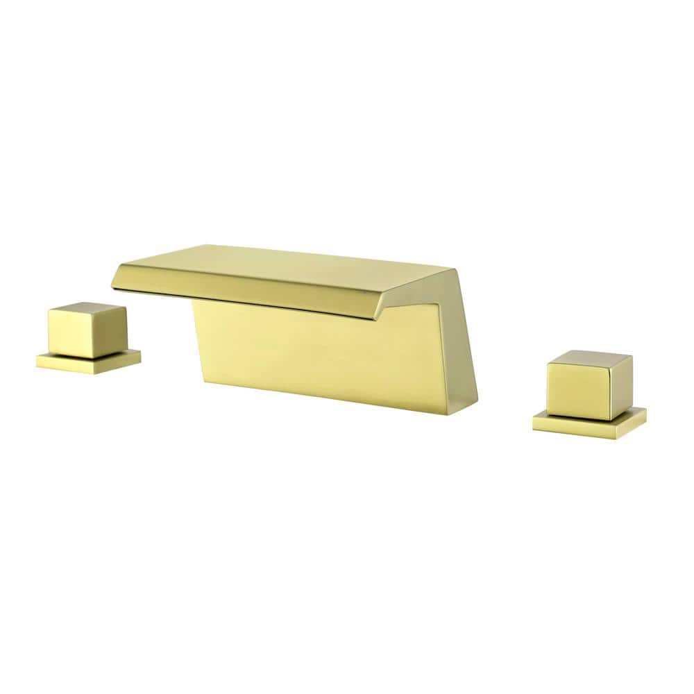 FLG 2-Handle Tub Deck-Mount Roman Tub Faucet 3-Holes Brass Waterfall Tub Filler in Brushed Gold (1)