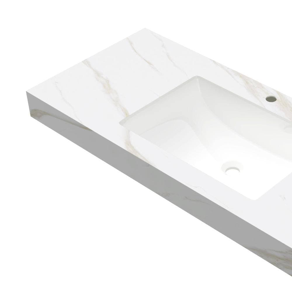 JimsMaison 48 in. Undermount White Ceramic Bathroom Sink with Calacatta Gold Sintered Stone Countertop (2)