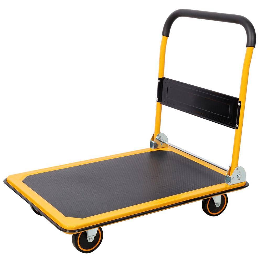 Unbranded 660 lbs. Truck Hand Flatbed Cart Dolly Folding Moving Push Heavy-Duty Rolling Truck in Yellow (1)