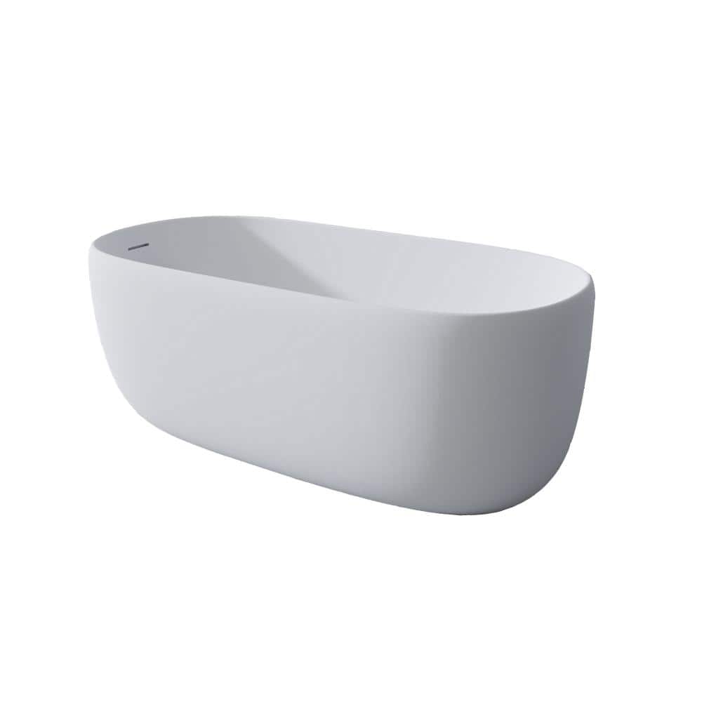INSEEDE Vela 51 in. Solid Surface Resin Stone Freestanding Soaking Bathtub in Matte White with Overflow and Pop-up Drain (3)
