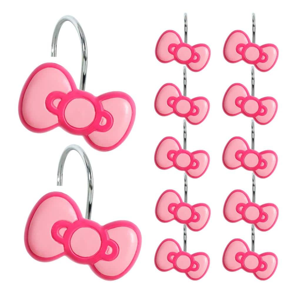 Unbranded Pink Bow Themed Stainless Steel and Resin Decorative Shower Curtain Hooks Rings for Bathroom Set of 12