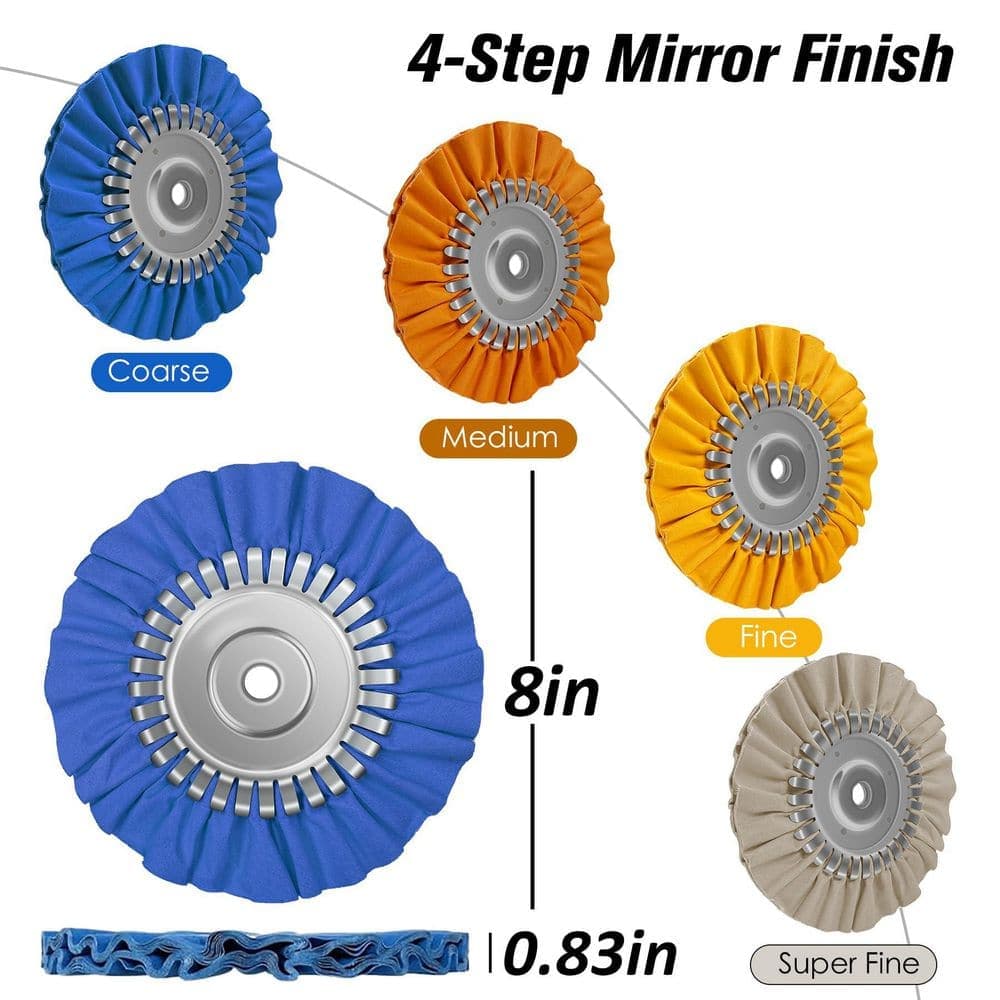 LAIFUCAM 8 in. Aluminum Airway Buffing Wheel Kit with Polishing Compound for Metal and Aluminum Wheels (9-Piece Kit) (2)