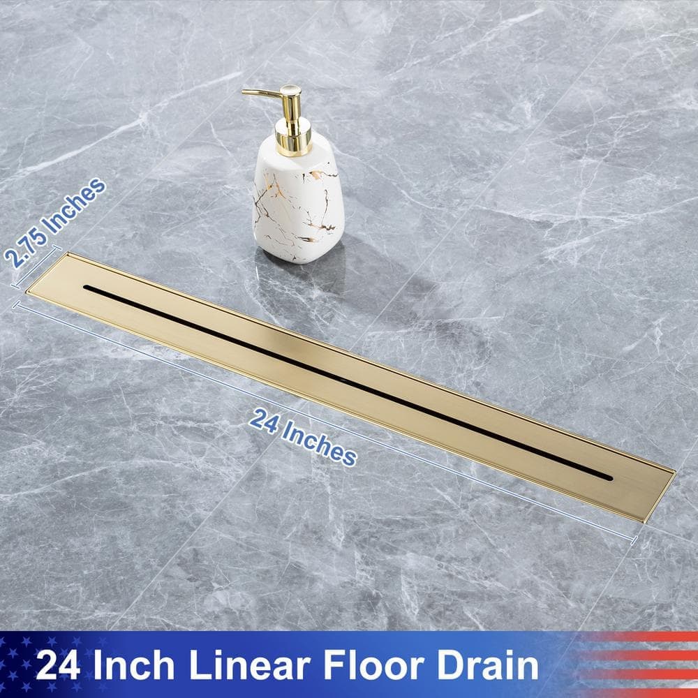 RAINLEX 24 in. Stainless Steel Linear Shower Drain with Square Pattern Drain Cover in Brushed Gold (2)