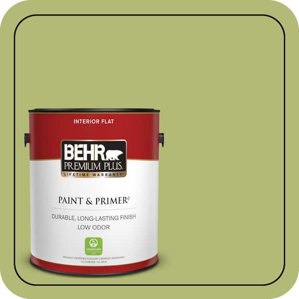 BEHR PREMIUM PLUS #410D-4 Asparagus Flat Interior/Exterior Paint & Primer Color Sample (4)