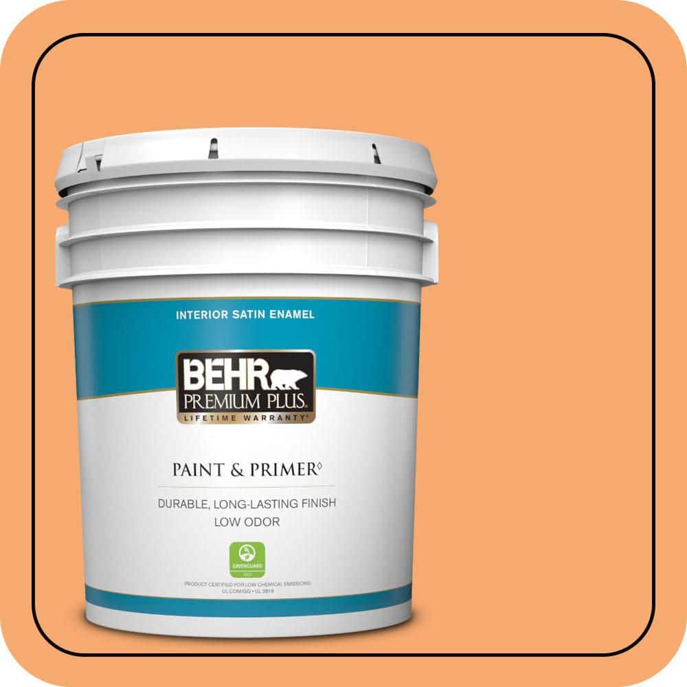 BEHR PREMIUM PLUS 5 gal. #P230-5 Florida Sunrise Satin Enamel Low Odor Interior Paint & Primer