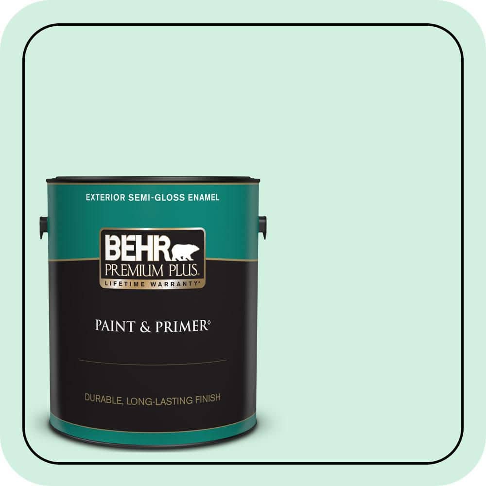 BEHR PREMIUM PLUS 1 gal. #480C-2 Pastel Jade Semi-Gloss Enamel Exterior Paint & Primer (1)