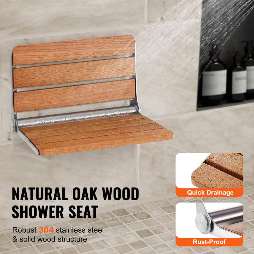 SVOPES Folding Oak Shower Seat 16.1 in. x 13.4 in. Wall Mounted, 440 lbs. Load Capacity, Fold-Up Shower Bench for Seniors (2)