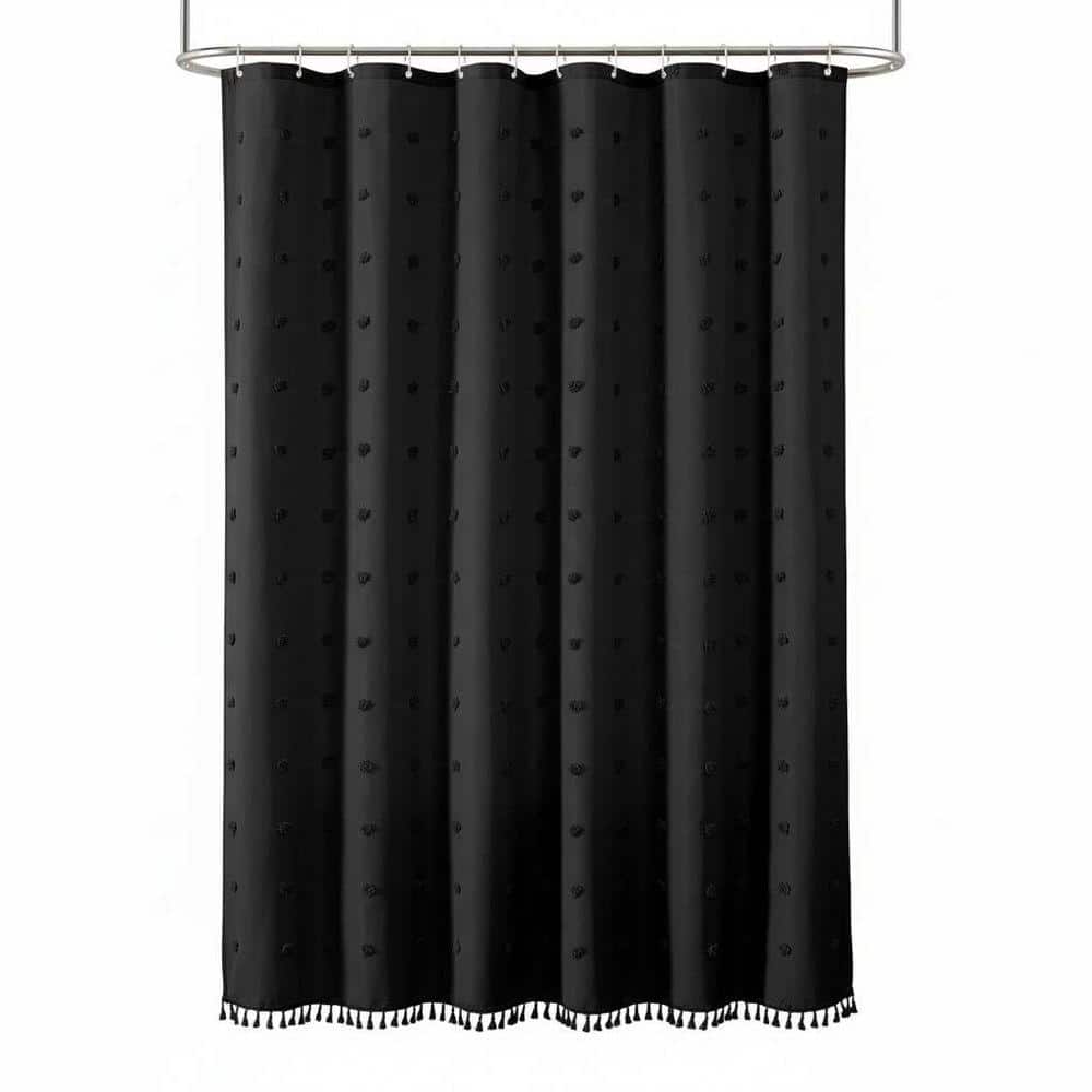 Unbranded Boho Farmhouse 72 in. W x 72 in. L Fabric Shower Curtain in Black (1)