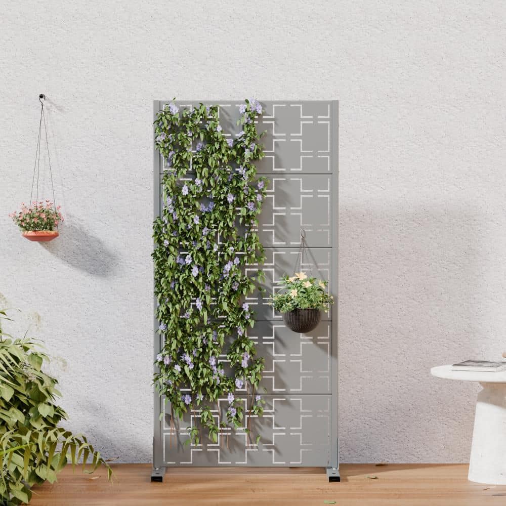 Dovelina 16 in. L x 59 in. H x 29.5 in. W Galvanized Metal Outdoor Privacy Screens Garden Fence in Grey(Set of 2) (1)