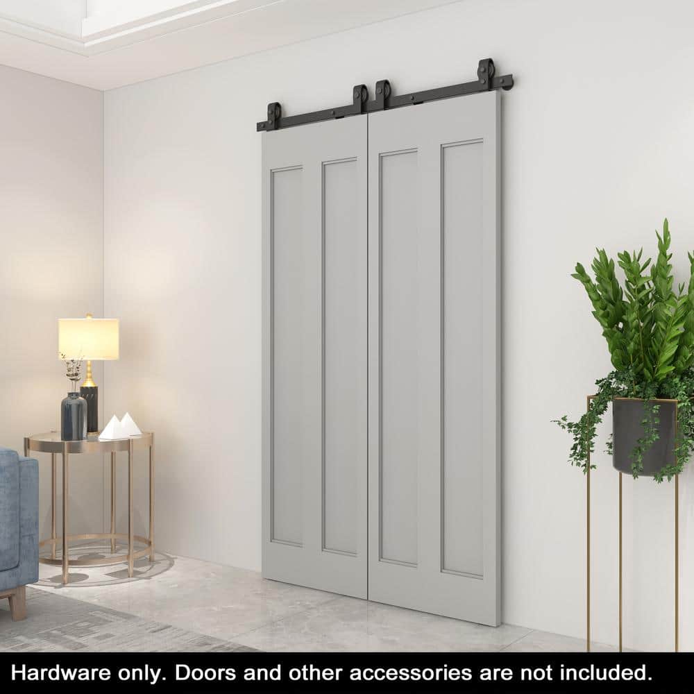 CALHOME 51 in. Black Double Bi-Fold Top Mount Sliding Barn Door Track and Hardware Kit-Door Not Included (3)