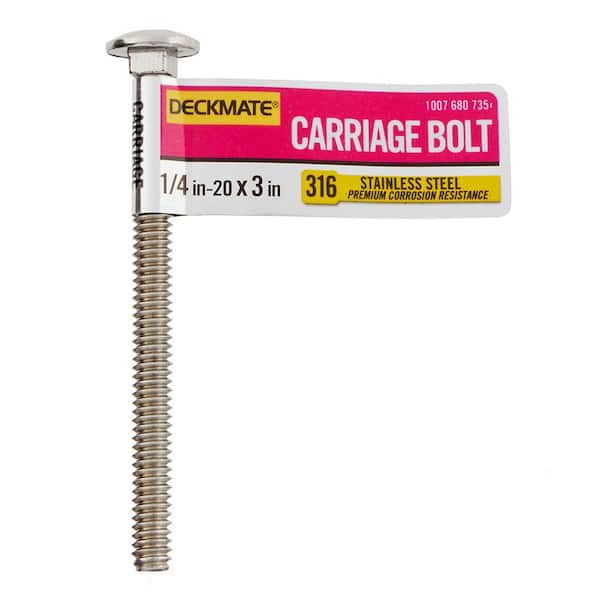 DECKMATE Marine Grade Stainless Steel 1/4-20 X 3 in. Carriage Bolt (2)