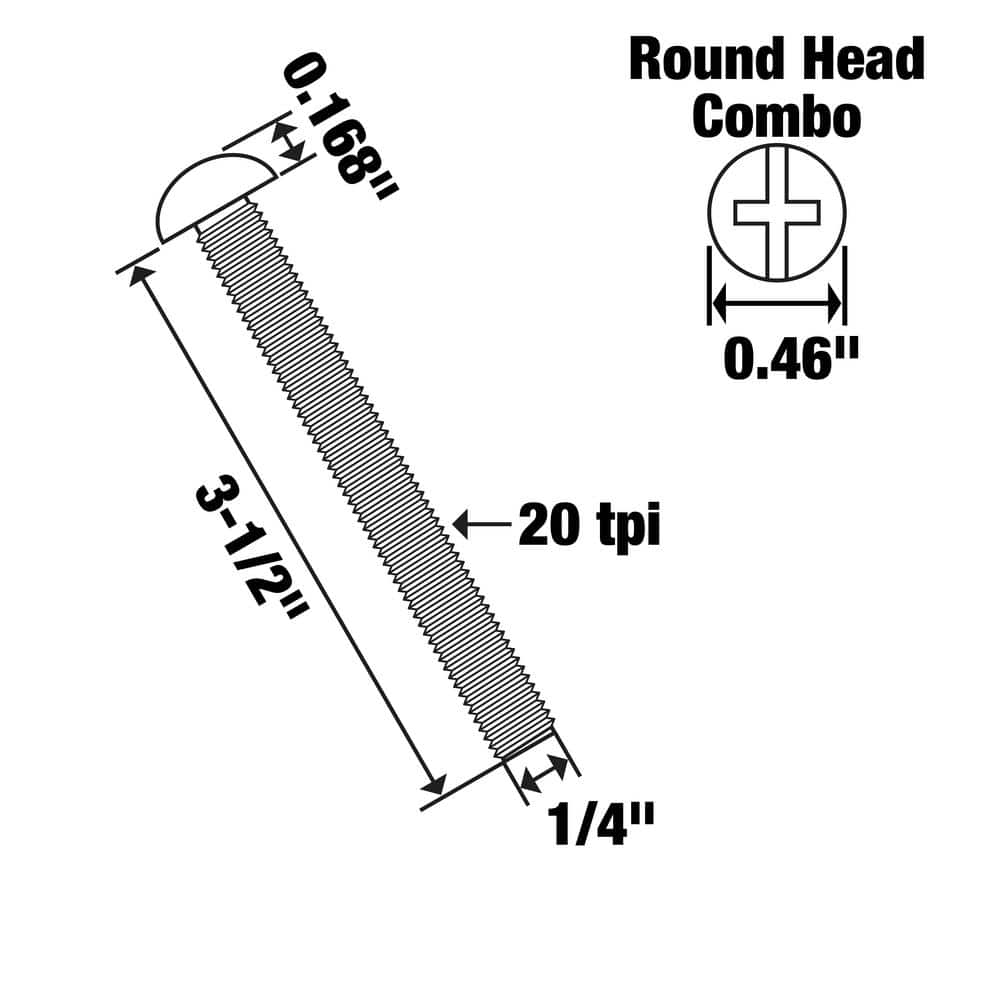 Everbilt 1/4 in.-20 x 3-1/2 in. Combo Round Head Stainless Steel Machine Screw (2-Pack) (3)