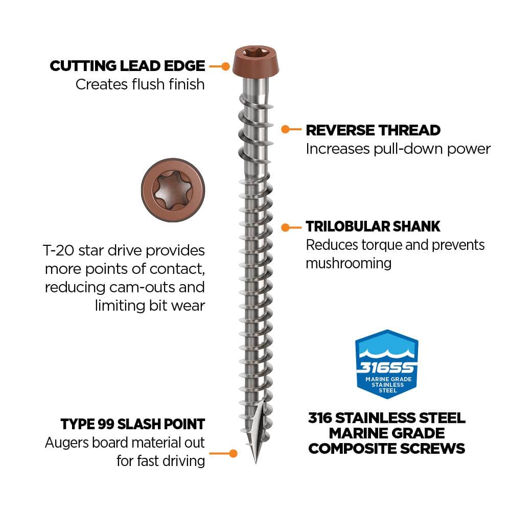 CAMO #10 2-1/2 in. 316 Stainless Steel Star Drive Redwood Composite Deck Screws (350-Count) (3)