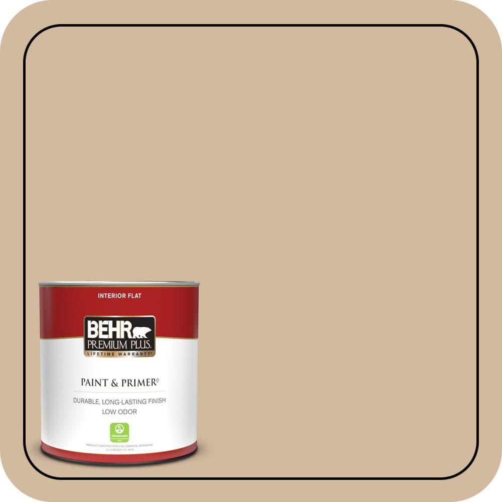 BEHR PREMIUM PLUS 1 qt. #S280-3 Practical Tan Flat Low Odor Interior Paint & Primer