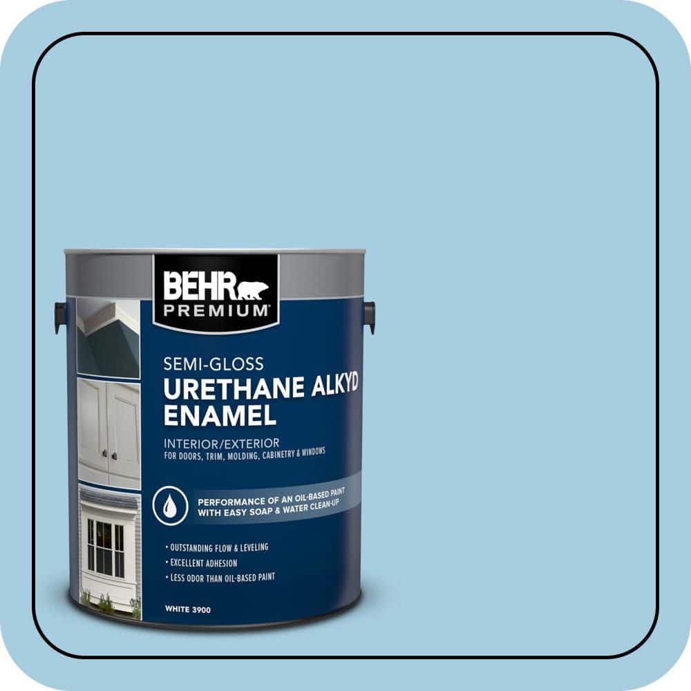 BEHR PREMIUM 1 gal. #M490-2 Carefree Sky Urethane Alkyd Semi-Gloss Enamel Interior/Exterior Paint (1)