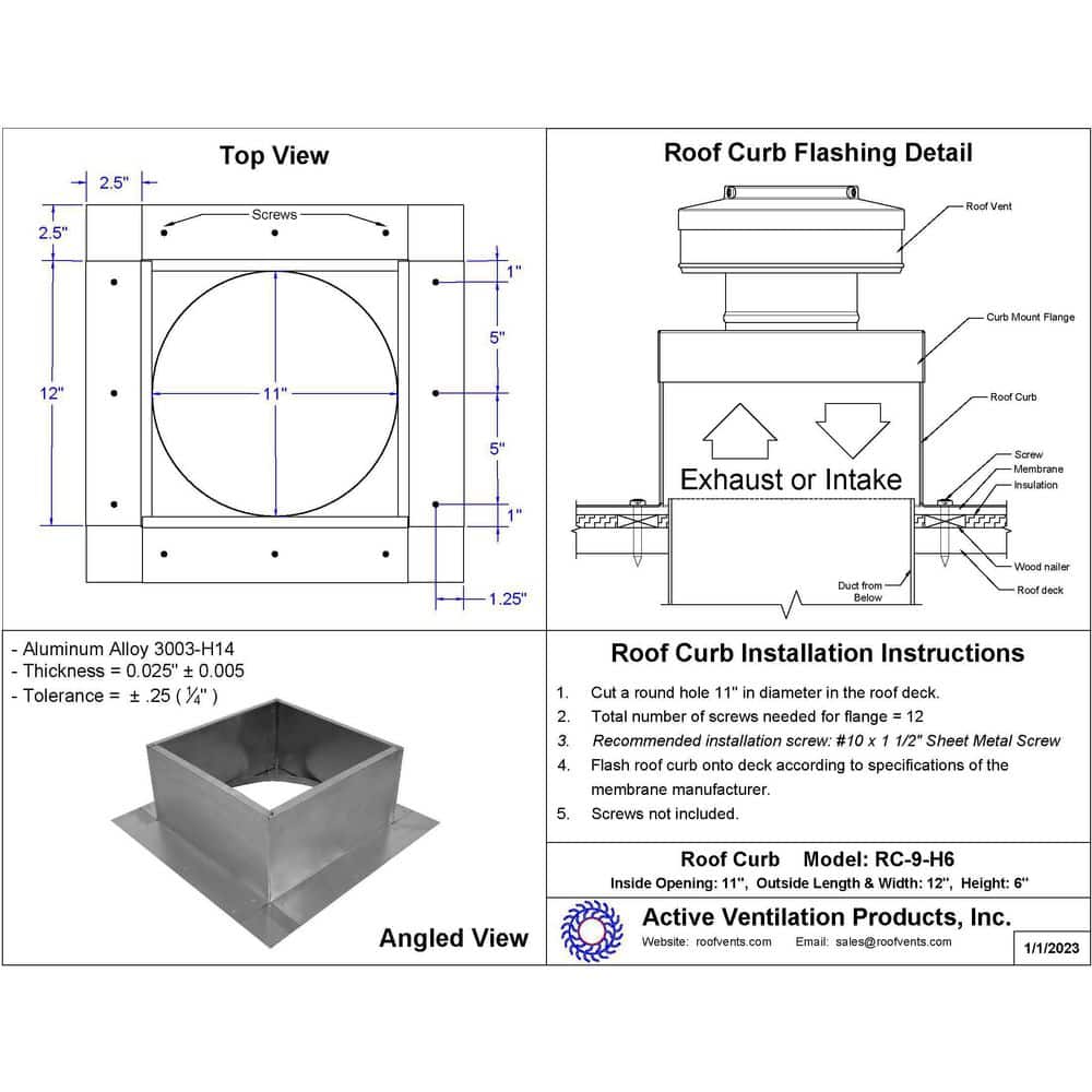 Active Ventilation Box is 12 in. Wide x 12 in. Long x 6 in. High Aluminum Roof Curb (2)