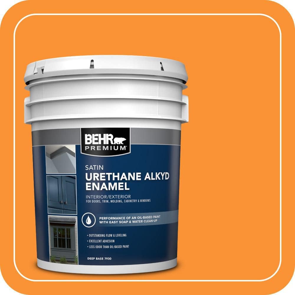 BEHR PREMIUM 5 gal. #P240-7 Joyful Orange Urethane Alkyd Satin Enamel Interior/Exterior Paint