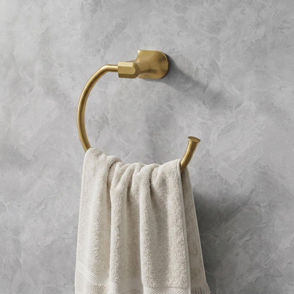 GRANDJOY 1-Piece Open Towel Ring Wall Mount Screw-in 1-Spray Dual Shower Head and Handheld Shower Head 2.5 GPM in Brushed Gold (1)