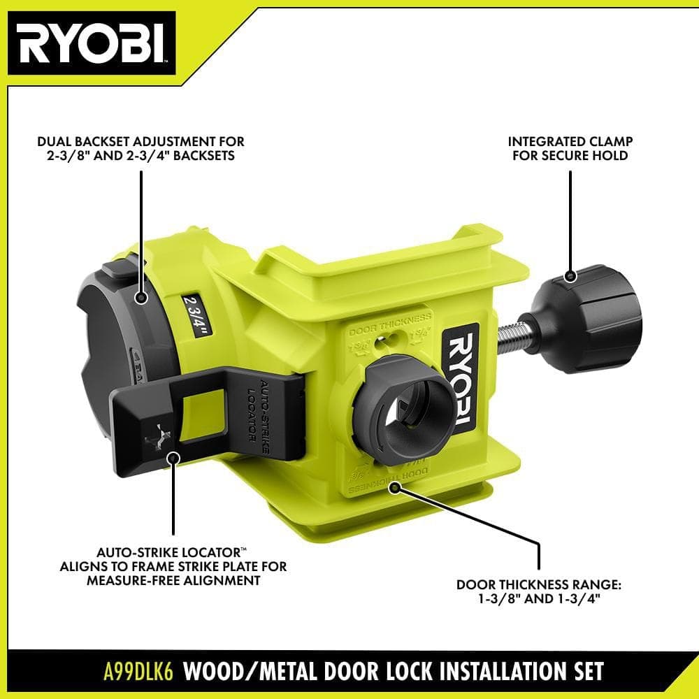 RYOBI Wood/Metal Door Lock Installation Kit with Bi-Metal Hole Saw, Spade Bit, Pilot Bit, and Double Ended Screw Drivng Bit (4)