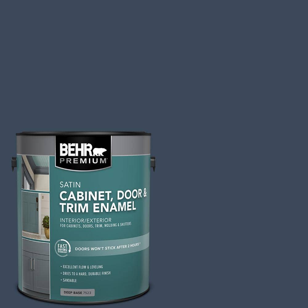 BEHR PREMIUM 1 gal. #M500-7 Very Navy Satin Enamel Interior/Exterior Cabinet, Door & Trim Paint (1)