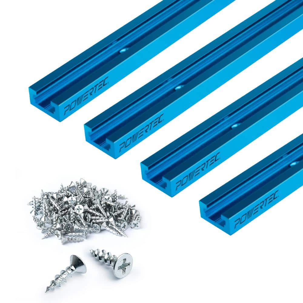‎POWERTEC 48 in. Universal Double-Cut Profile T track with Predrilled Mounting Holes and 100PCS Wood Screws (1)