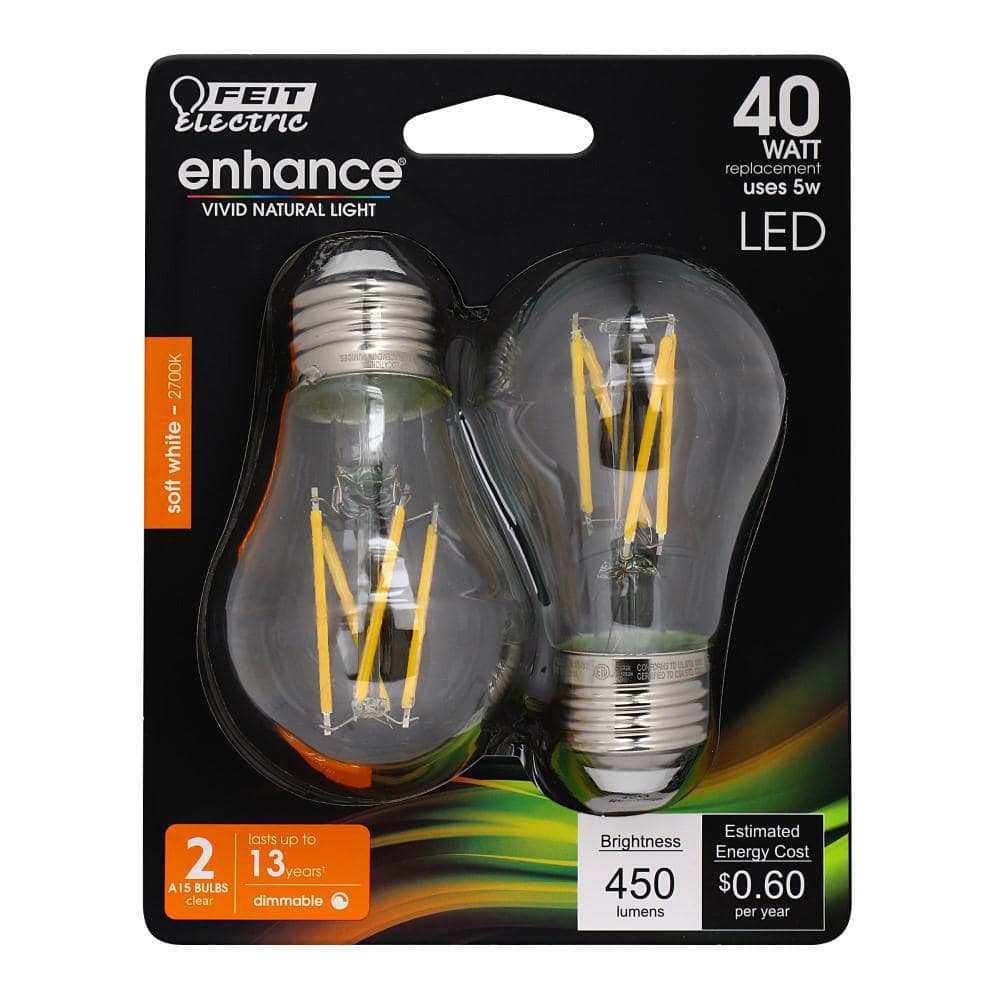 Feit Electric 40-Watt Equivalent A15 Dimmable Filament CEC Title 20 90+ CRI Clear Glass LED Ceiling Fan Light Bulb Soft White (2-Pack) (4)