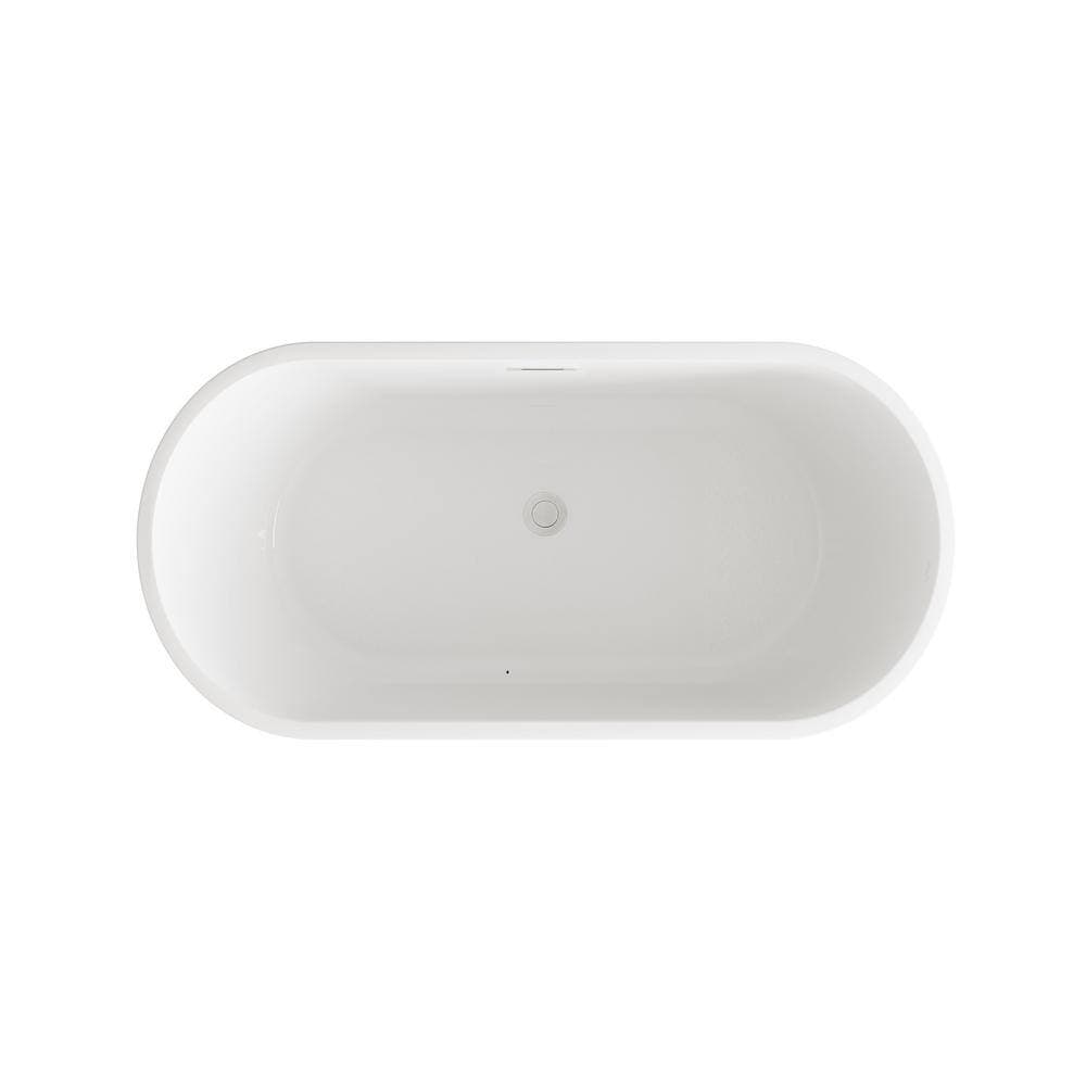 Unbranded Timeless Home 59 in. x 27.5 in. Soaking Bathtub with Center Drain in Glossy White with Brushed Nickel Trim (2)