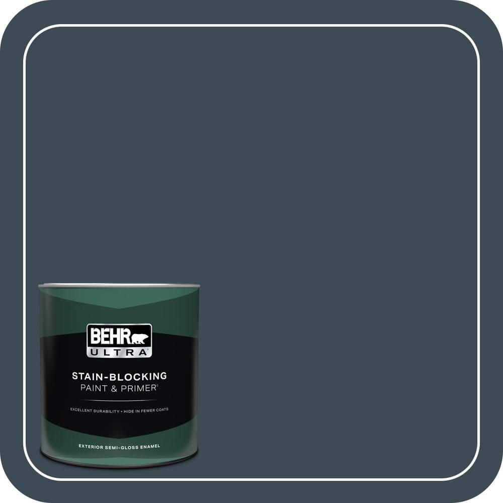 BEHR ULTRA 1 qt. #QE-56 Club Navy Semi-Gloss Enamel Exterior Paint & Primer